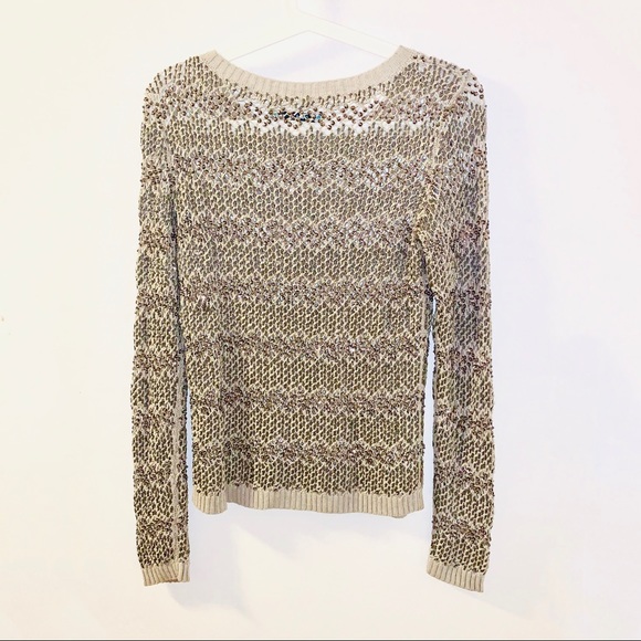 ALICE + OLIVIA Taupe Brenna Beaded Crochet Sweater - Picture 4 of 13